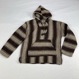 Vintage Earth Ragz Men's Striped Brown Hoodie Jumper 90s Hippie Size: Small